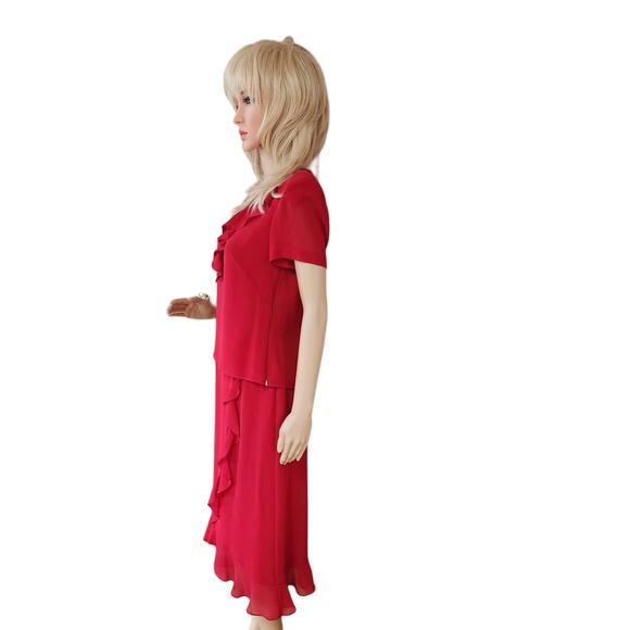 Cynthia Howie VTG Ruffeld Flutter Short Sleeve Red Dress Side Zip Womens Size 4 - Picture 6 of 16